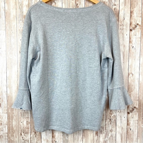 Michael Stars Reversible V-Neck Ruffle Cuff French Terry Floral Top Size M Women - Picture 4 of 11